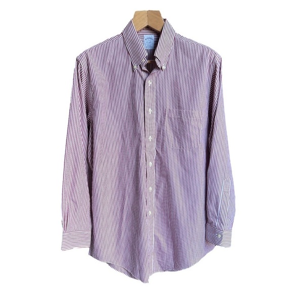 Brooks Brothers Slim Fit Non Iron Red White Striped Button Front Shirt, 16 - 33 - Picture 1 of 10